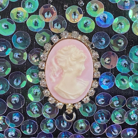 Vintage 90s/Y2K Vampire Coquette Ruffled Empire Waist Shimmery Tie Back Tank ~M - Picture 7 of 13